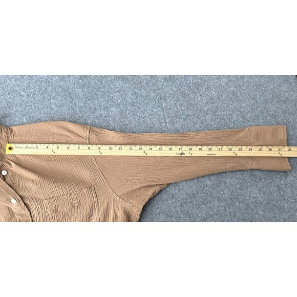 H&M Brown Crinkle Cotton Button Front Midi Shirt Dress S Brown Casual Minimalist - Picture 11 of 12